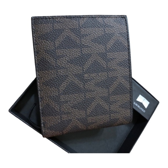 Michael Kors brown monogram bifold men’s jet set wallet new in box - Picture 10 of 13